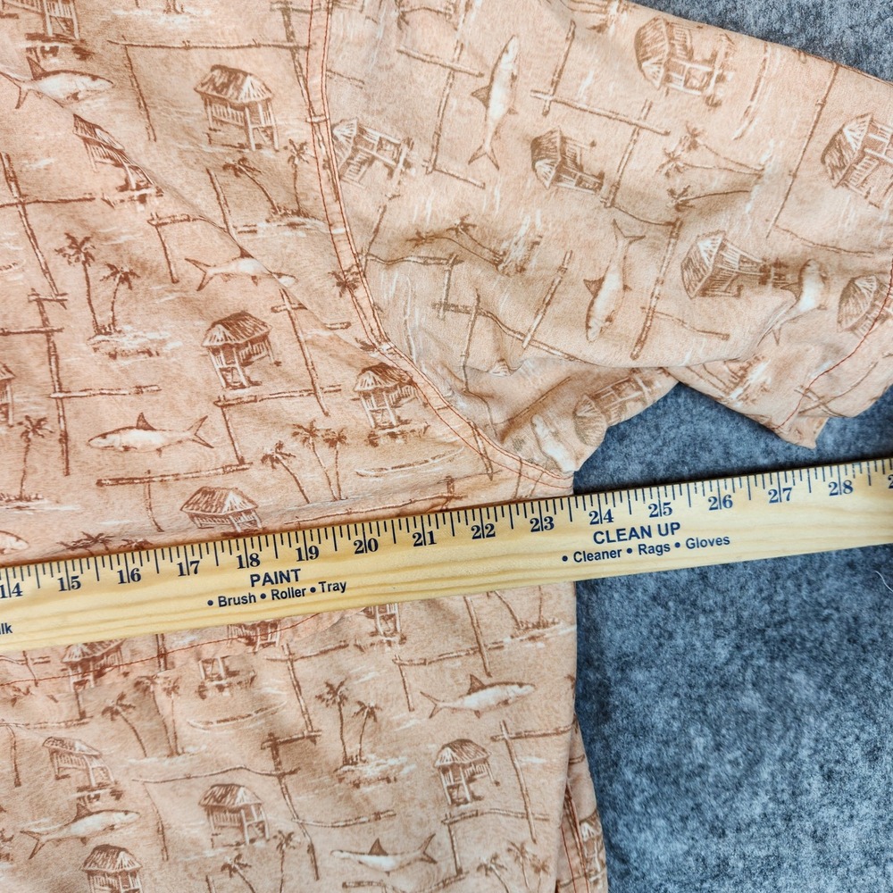 LL Bean Fishing Shirt Men L Tall Orange Vented Tropical Shark Print Hiking OXY22 - Picture 9 of 10